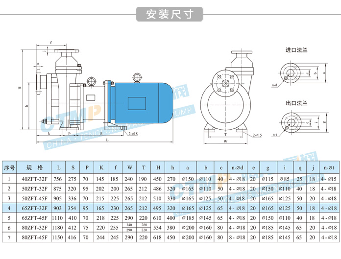 ZFT衬氟自吸磁力泵安装尺寸图